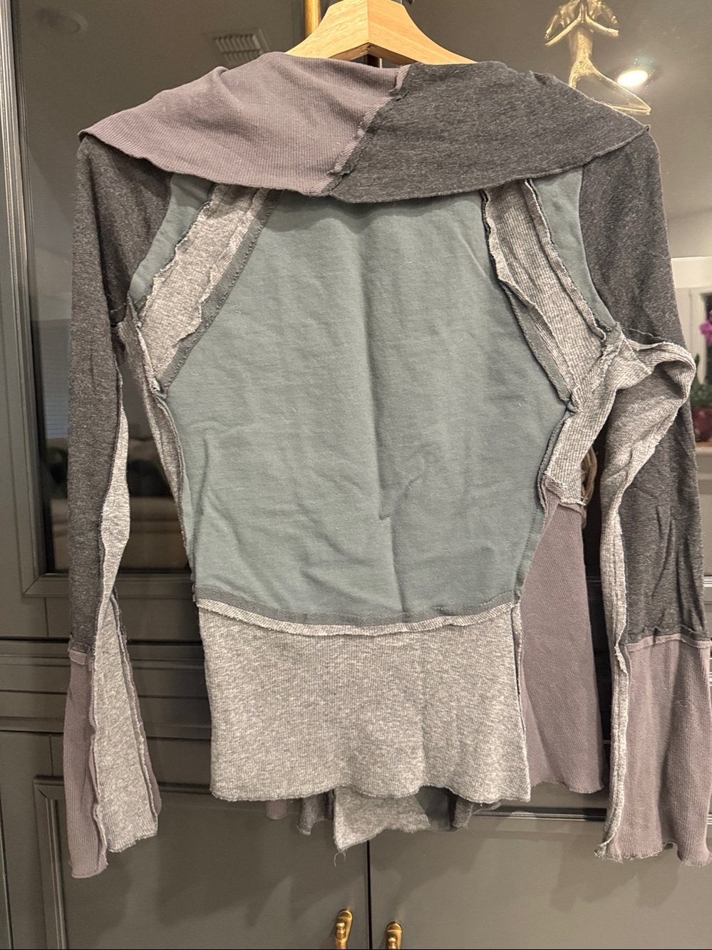 Anthropologie TINY Brand Boho Patchwork Tie-Front Sweater Jacket - Gray Multi - Picture 6 of 9